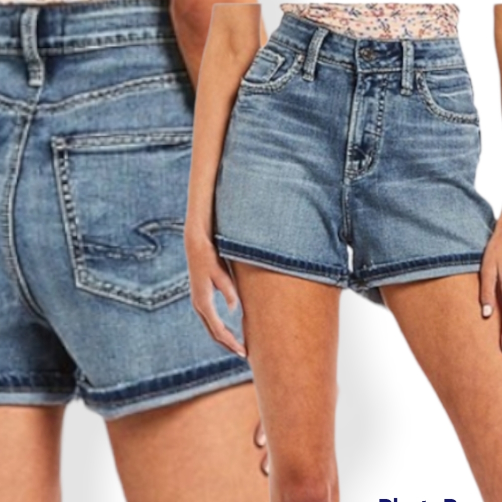 Silver Jeans Co.🎙Avery High-Rise Stretch Rolled Cuff Shorts, Indigo, Sz 28, NWT